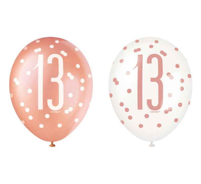 Birthday Glitz Rose Gold Latex Balloons Age 13