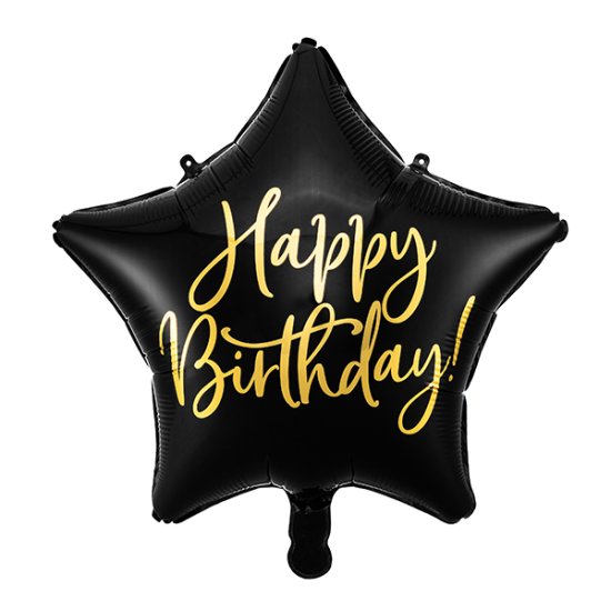 Black Happy Birthday Star Foil Balloons
