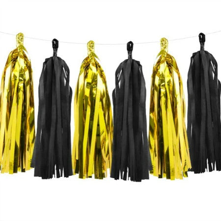 Black and Gold Foil Tassel Garland