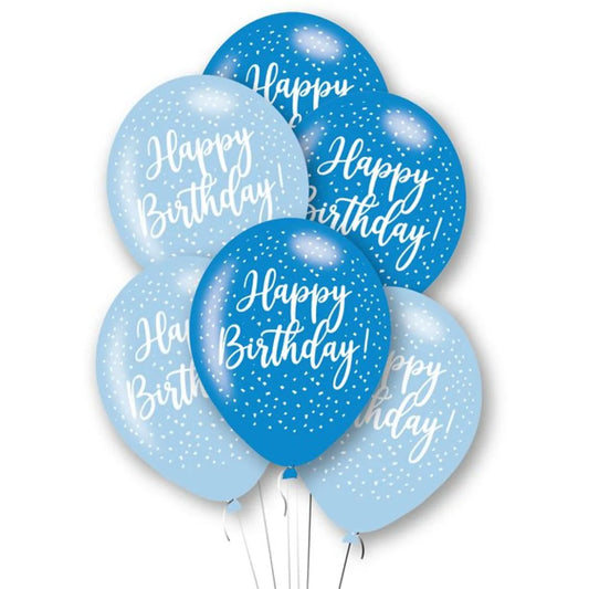 Happy Birthday Light Blue & Dark Blue Latex Balloons