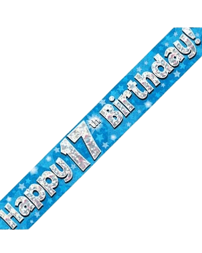 Blue Holographic 17th Birthday Banner