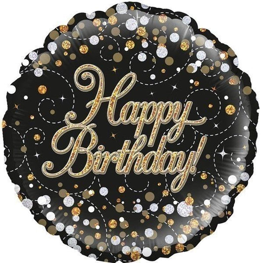 Sparkling Fizz Gold & Black Happy Birthday Foil Balloon