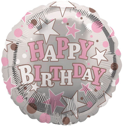 Pink And White Stars Happy Birthday Foil Balloon