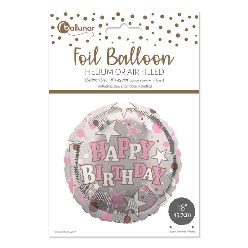 Pink And White Stars Happy Birthday Foil Balloon Package