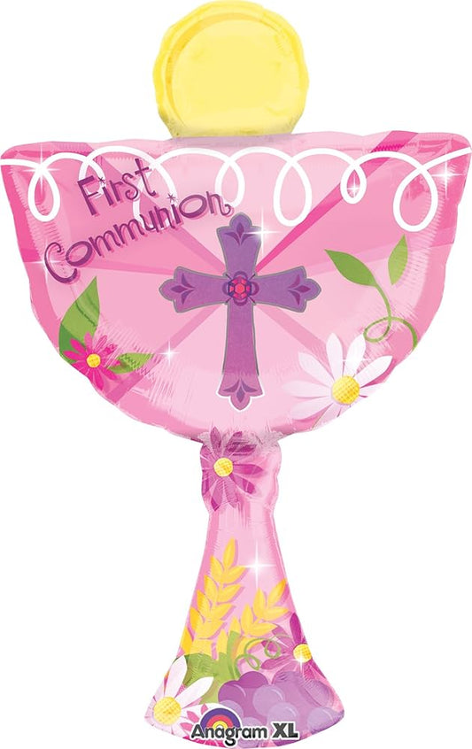 1st Communion Chalice Cup Super Shape Balloon - Pink