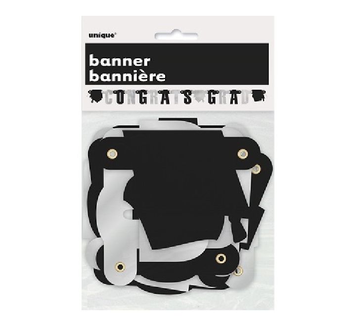 Black And Silver Happy Graduation Foil Letter Banner Pack