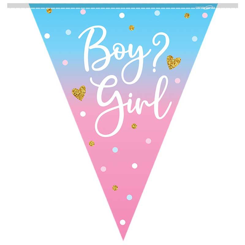 Gender Reveal Bunting 3.9m long  Design for gender reveals.  Printed with girl or boy
