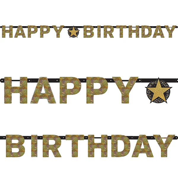 Gold Celebration Happy Birthday Prismatic Letter Banner