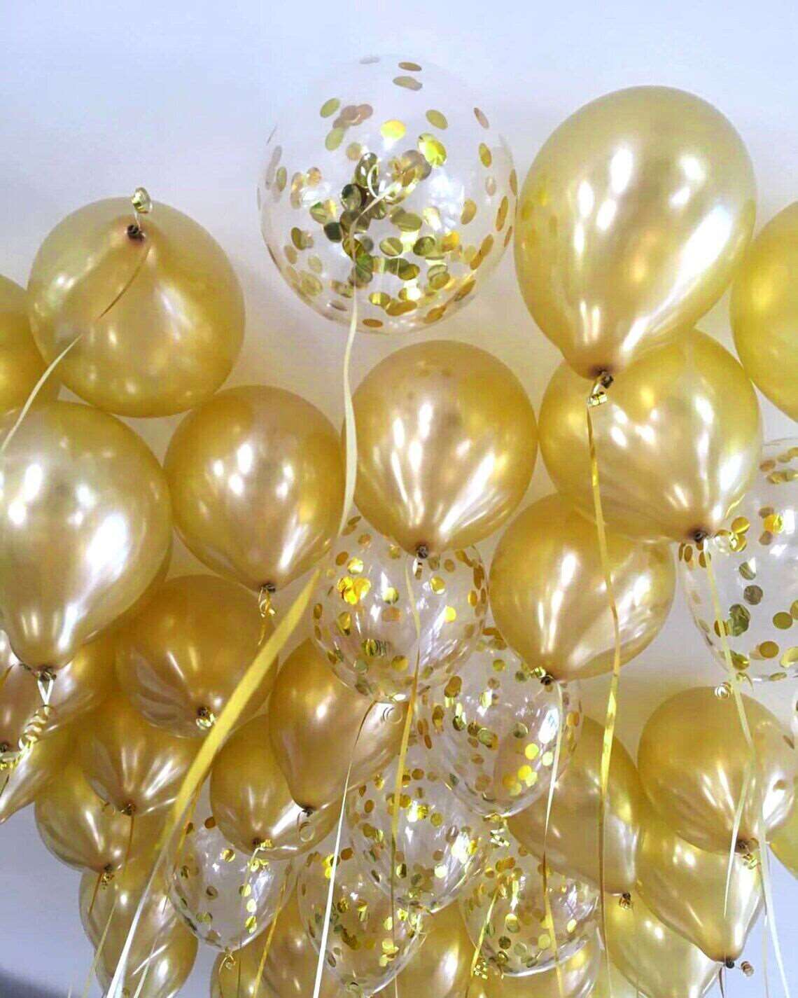 Gold Confetti Helium 11" Metallic / Pearl Latex Ceiling Balloons 