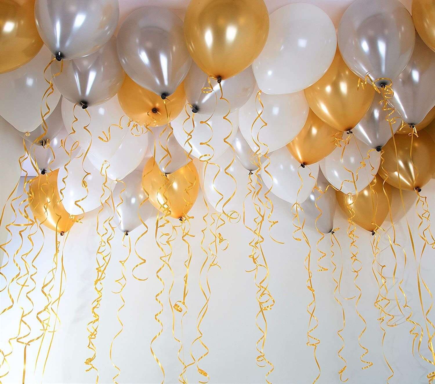 Gold Silver White Helium 11" Metallic / Pearl Latex Ceiling Balloons 