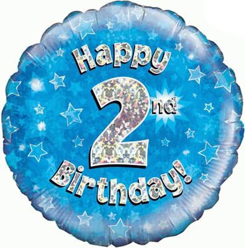 Happy 2nd Birthday Blue Holographic Foil Balloon