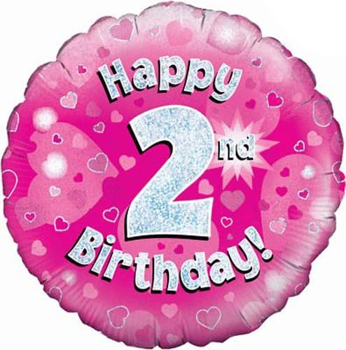 Happy 2nd Birthday Pink Holographic Foil Balloon