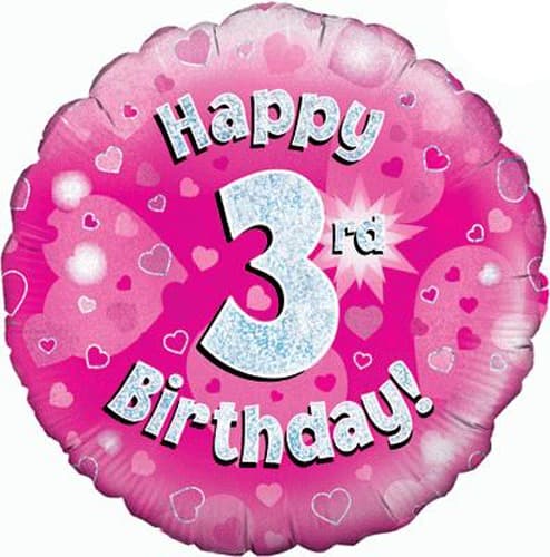 Happy 3rd Birthday Pink Holographic Foil Balloon