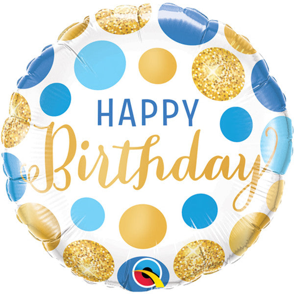 Happy Birthday Blue & Gold Dots Foil Balloon