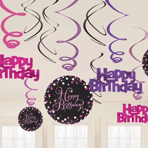 Happy Birthday Pink Celebration Swirls Decoration