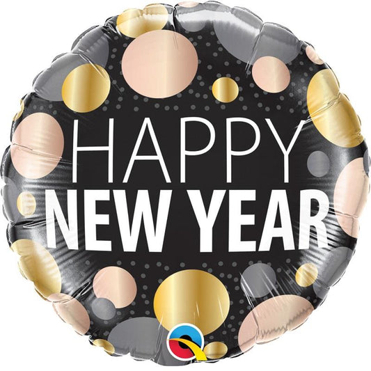 Happy New Year Metallic Dots 18 Inch Foil Balloon