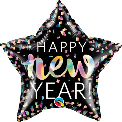 Happy New Year Neon Iridescent Star 18 Inch Foil Balloon