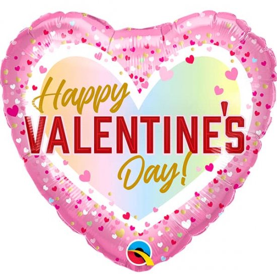 Heart Shaped Happy Valentine's Day Confetti Ombre Foil Balloon