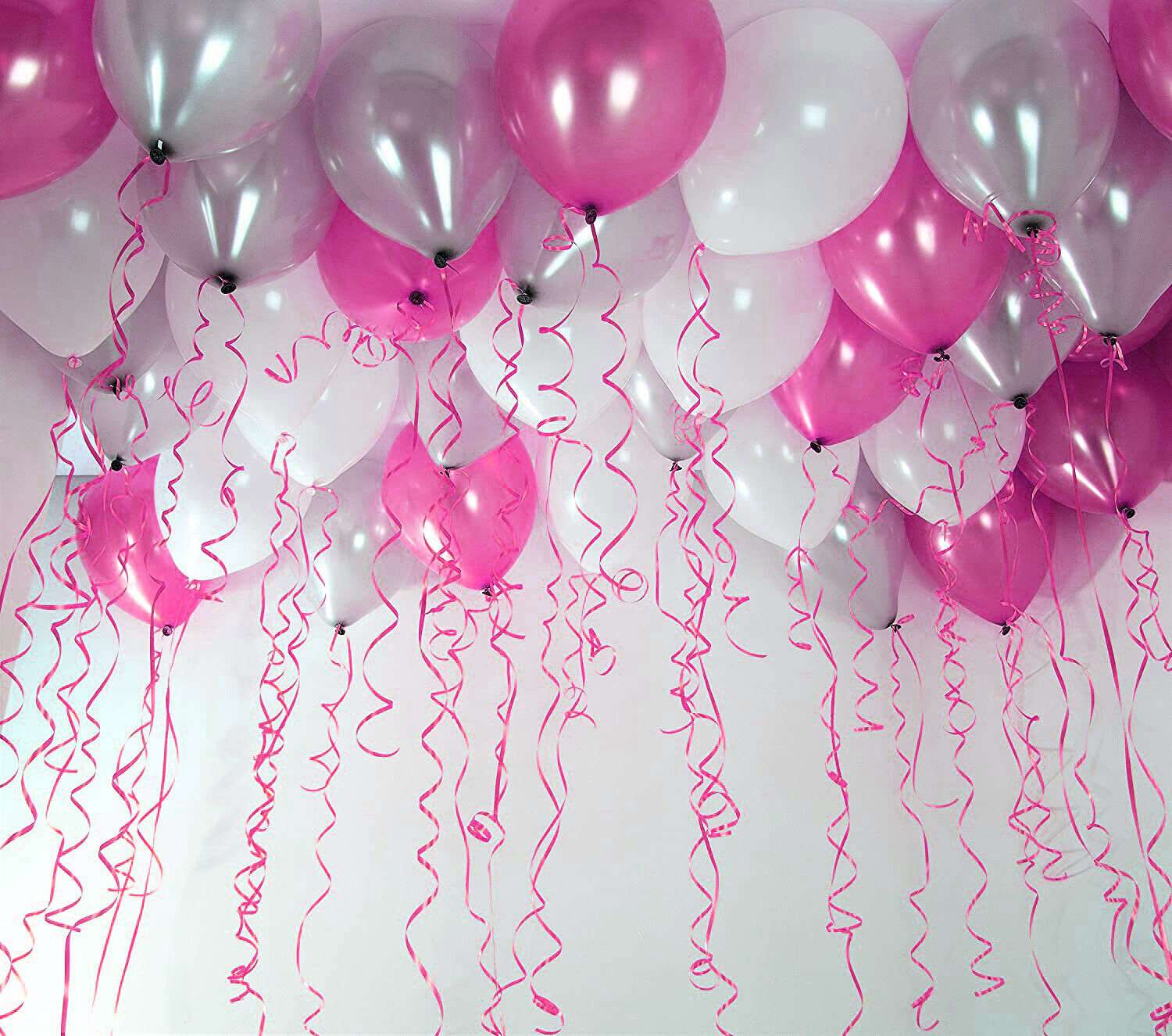 Hot Pink Silver White Helium 11" Metallic / Pearl Latex Ceiling Balloons 