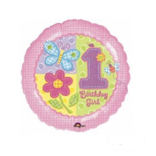 Hugs and Stitches Girl 1st Birthday Balloon