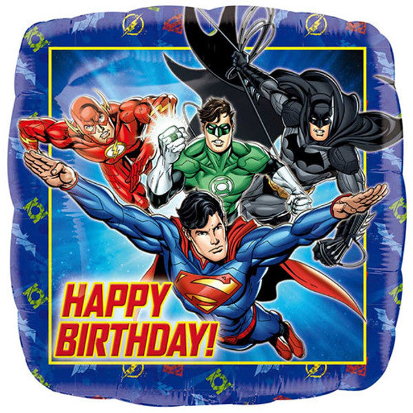 Justice League Happy Birthday 18 Inch Square Foil Balloon