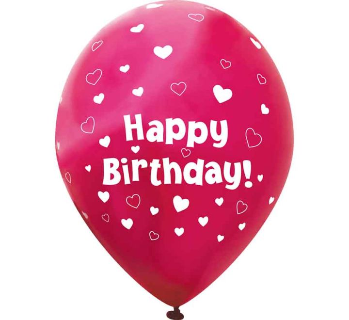 Latex Balloons Hearts Fuchsia Pink Happy Birthday