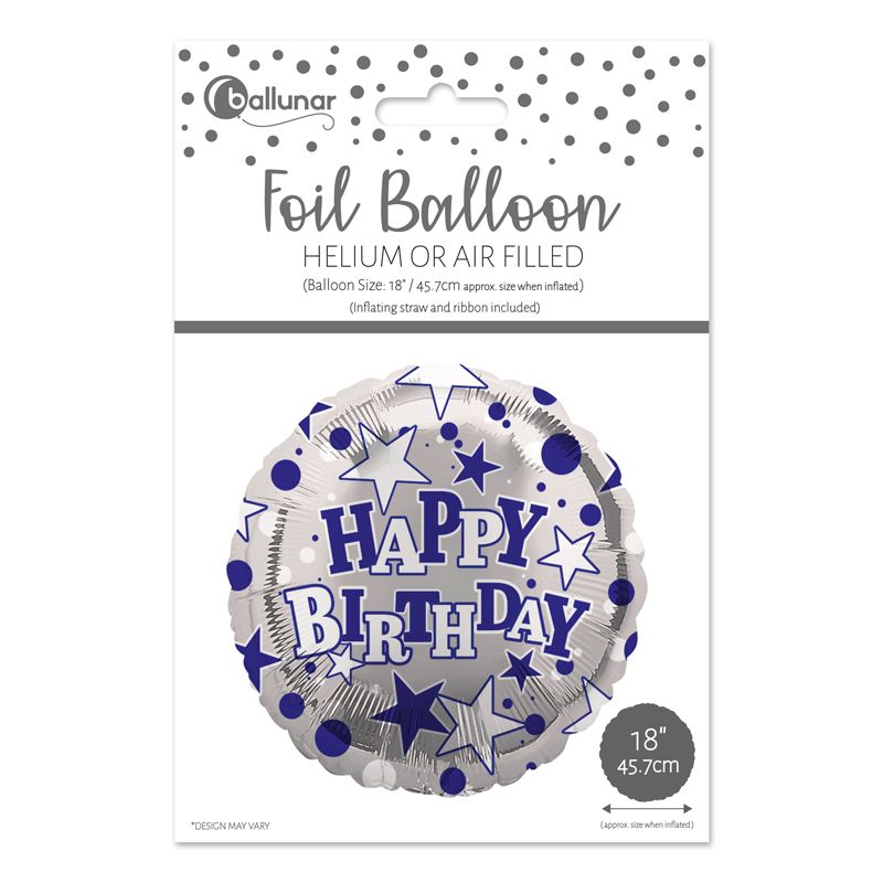 Blue And White Stars Happy Birthday Foil Balloon Package