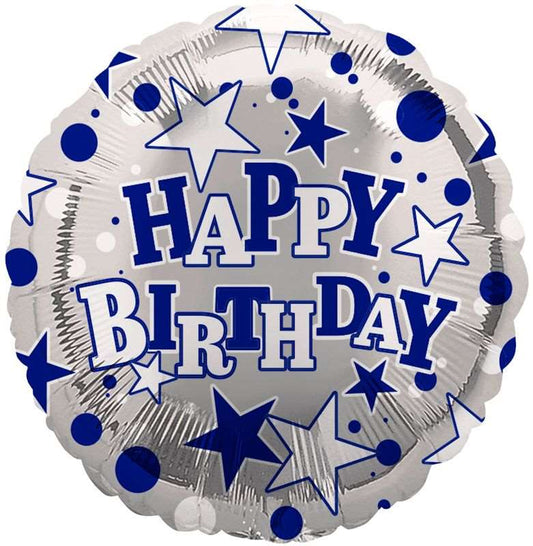 Blue And White Stars Happy Birthday Foil Balloon