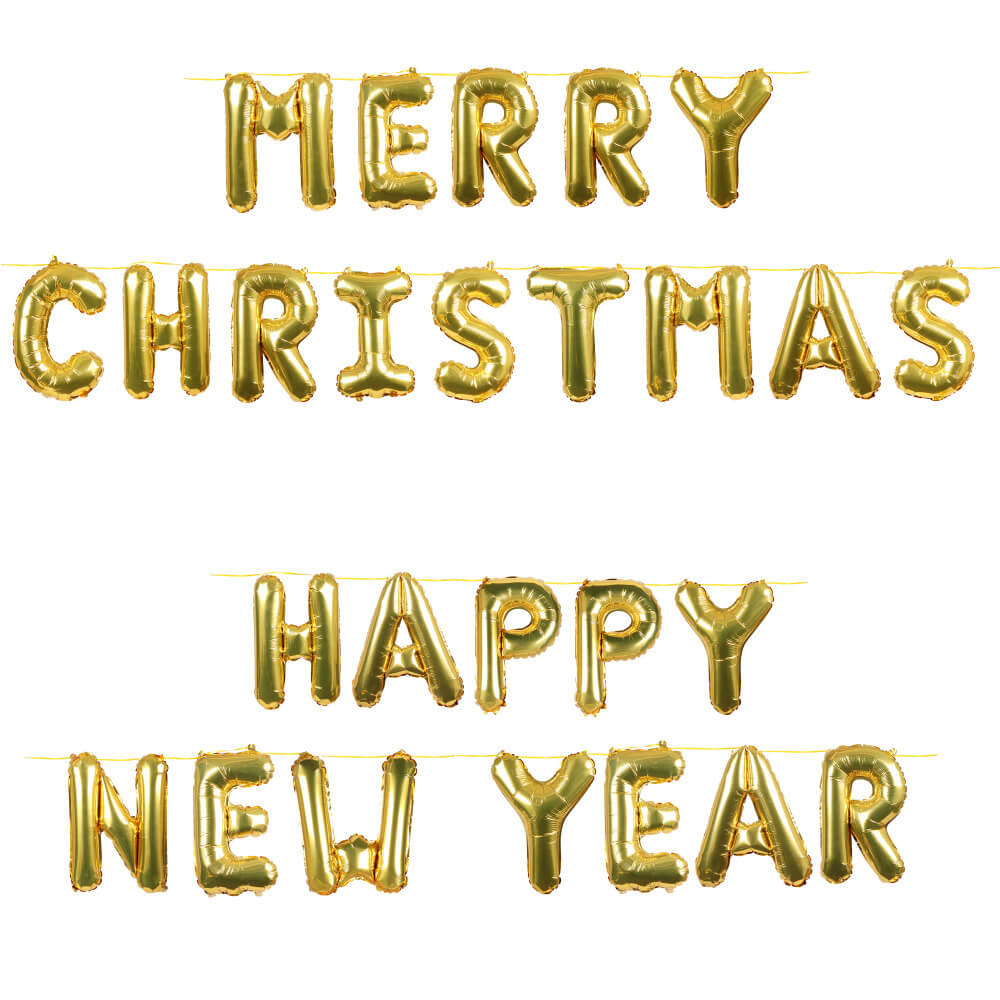 Merry Christmas & Happy New Year Gold Foil Balloon Kit