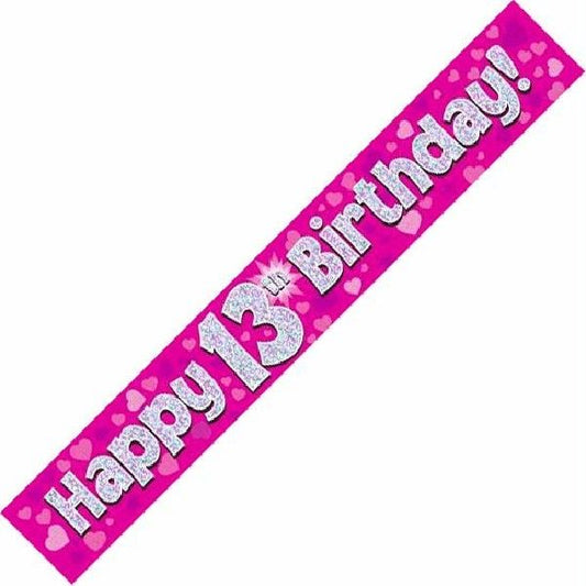 PINK HOLOGRAPHIC 13TH BIRTHDAY BANNER