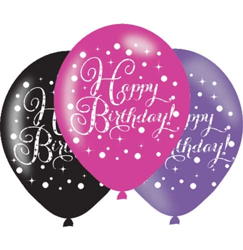 Pink Celebration Happy Birthday Latex Balloons 6pk
