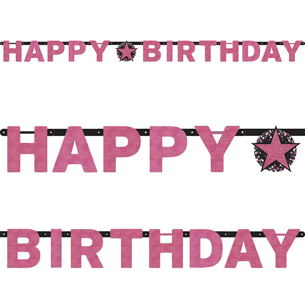 Pink Celebration Happy Birthday Prismatic Letter Banner