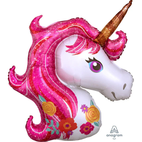 Unicorn Pink Glitter Head Shape Balloon