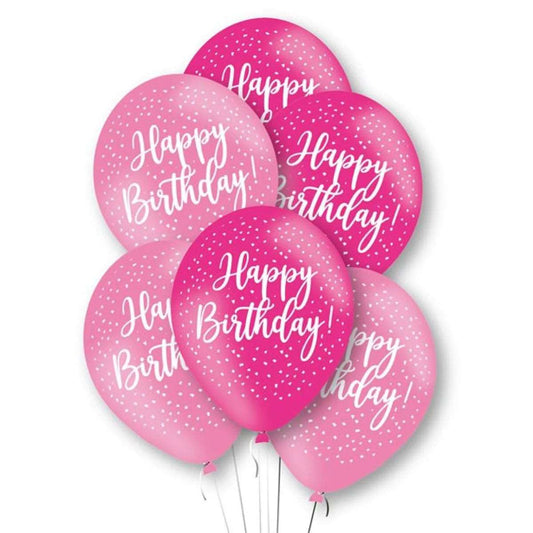 Happy Birthday Light Pink & Hot Pink Latex Balloons