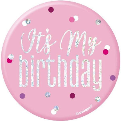 It's My Birthday Pink Sparkling Badge