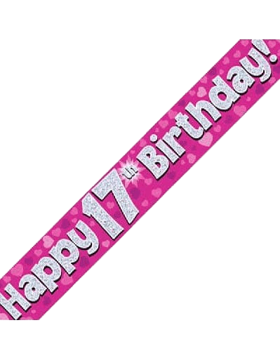 Pink Holographic 17th Birthday Banner