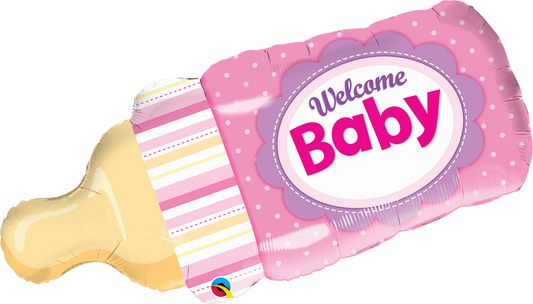 Pink 'Welcome Baby' Bottle Shape Foil Balloon