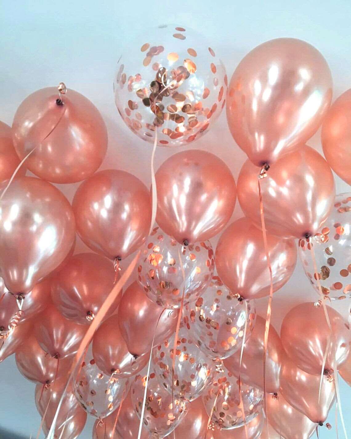 Rose Gold Confetti Helium 11" Metallic / Pearl Latex Ceiling Balloons 