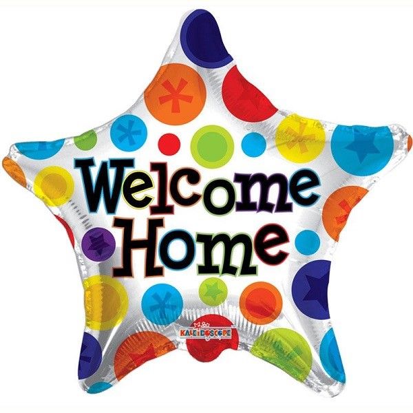 Welcome Home 18 Inch Star Foil Balloon Measures approx. 18". Suitable for air and helium.