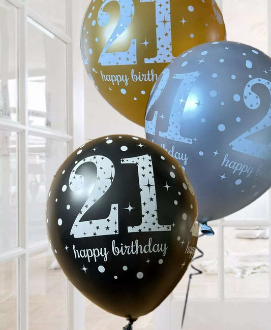 Gold Celebration Age 21st Birthday Latex Balloons