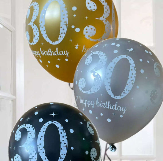 Gold Celebration Age 30th Birthday Latex Balloons