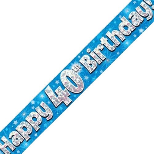 Blue Holographic 40th Birthday Banner