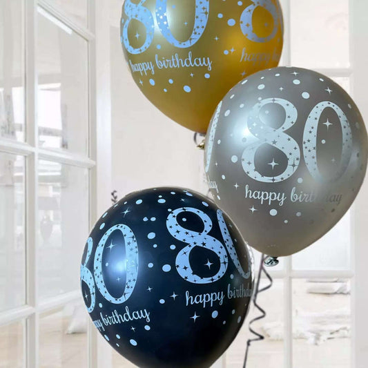 Gold Celebration Age 80th Birthday Latex Balloons