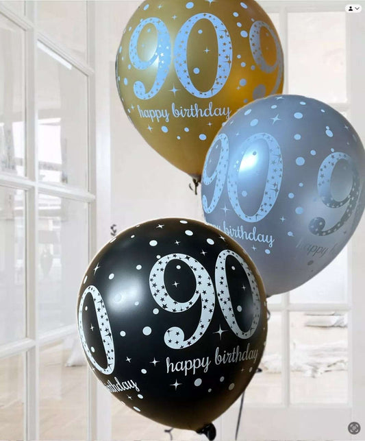 Gold Celebration Age 90th Birthday Latex Balloons