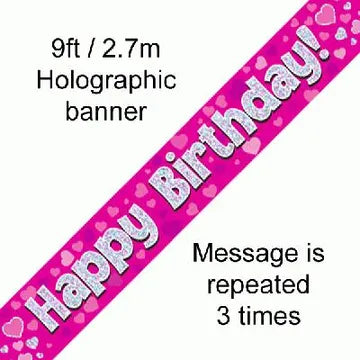 Pink Holographic Birthday Banners 3.9m 