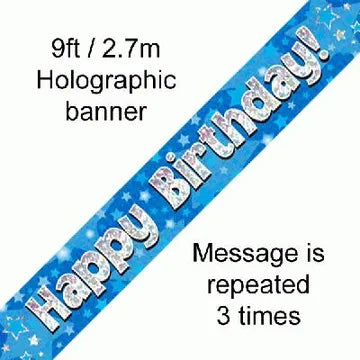 Blue Holographic Birthday Banners 3.9m