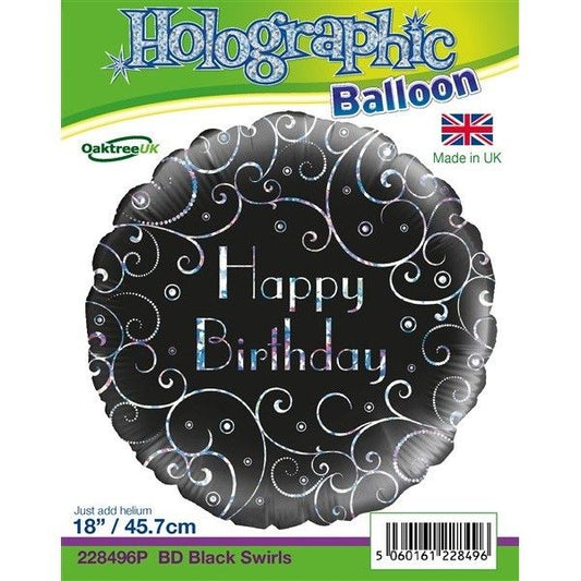 Black Swirls Happy Birthday Foil Balloon