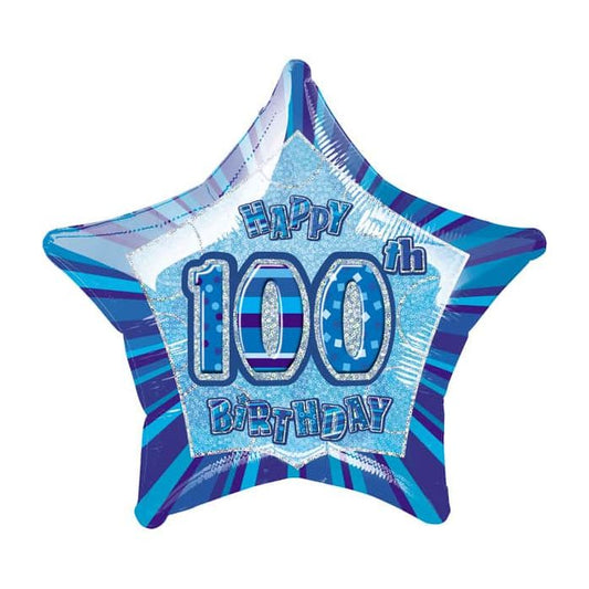 Blue 100th Happy Birthday Star Shaped Blue Foil Balloon