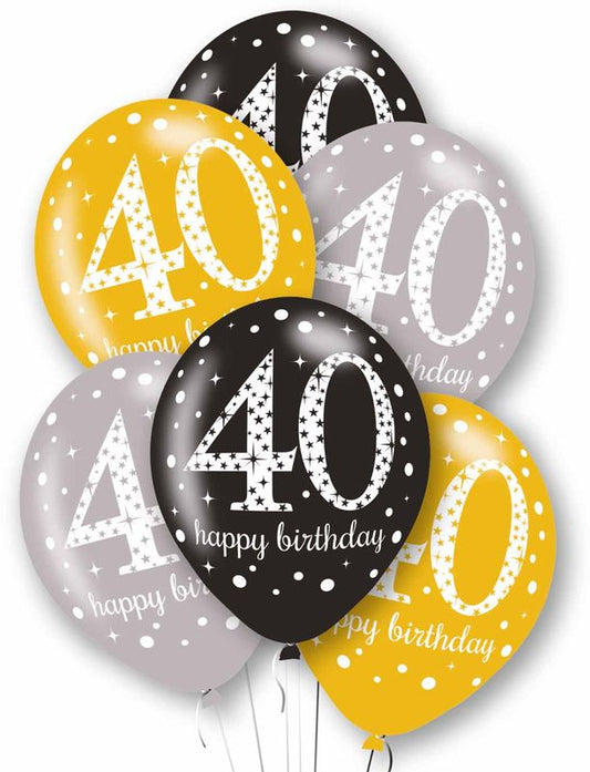 Gold Celebration Age 40th Birthday Latex Balloons