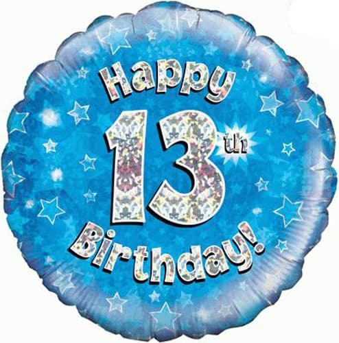 Happy 13th Birthday Blue Holographic Foil Balloon